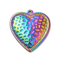Ion Plating(IP) 304 Stainless Steel Pendants, Textured, Heart Charm, Rainbow Color, 27x25x3.5mm, Hole: 1.6mm