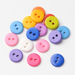Caramelle colorate bottoni a due fori, Pulsante di resina, rotondo e piatto, colore misto, circa11 mm di diametro, Foro: 1.5 mm, circa 1000pcs/scatola