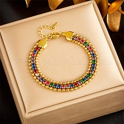 Bracelets multibrins triple couche en acier inoxydable doré 304, bracelet chaînes de coupe en strass, colorées, 6-3/8 pouce (16.1 cm)