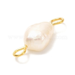 Connettori di collegamento di perle d'acqua dolce coltivate naturali, con 304 occhiello in acciaio inossidabile, oro, pepite, colore conchiglia, 16~18x6.5~7x4.5~6mm, Foro: 2~3 mm