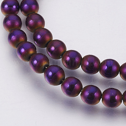 Chapelets de perles en hématite synthétique sans magnétiques, polie, mat, ronde, pourpre plaqué, 6mm, Trou: 1mm, Environ 70 pcs/chapelet, 16.1 pouce (41 cm)