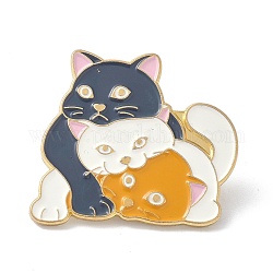 Pin de esmalte de gatos lindos, broche de aleación de esmalte para bolsas de ropa, dorado, gris, 25.5x30x10mm, pin: 1 mm