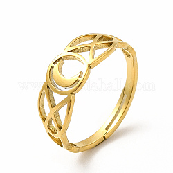 Chapado en iones (ip) 304 anillo ajustable de luna creciente de acero inoxidable para mujer, real 18k chapado en oro, nosotros tamaño 6 1/4 (16.7 mm)