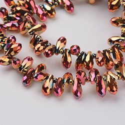 Electroplate Glass Beads Strands, Top Drilled Beads, Faceted Teardrop, Hot Pink, 9x4mm, Hole: 1mm, about 102pcs/strand, 13.3 inch