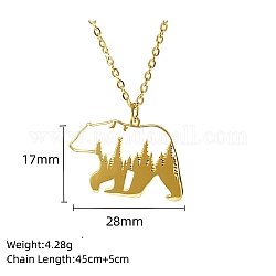 Collar con colgante de acero inoxidable chapado en oro real de 18k, animales de origami, oso, 17.72 pulgada (45 cm), colgante: 17x28 mm