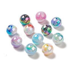UV Plating Opaque Rainbow Iridescent Acrylic Beads, Round, Mixed Color, 15.5mm, Hole: 2.3mm