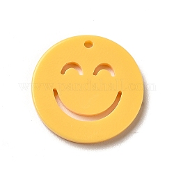 Opaque Acrylic Pendants, Flat Round with Smiling Face, Gold, 19.5x2mm, Hole: 1.4mm