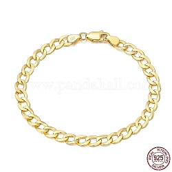 925 Sterling Silver Curb Chain Bracelets, with S925 Stamp, Golden, 7-7/8 inch(20cm)