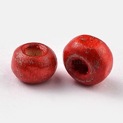 Wood Beads, Rondelle, Lead Free, Dyed, Red, about 5.5mm wide, 4mm high, hole: 1.5mm, about 22000pcs/1000g