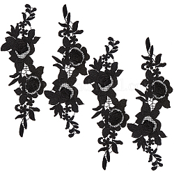 Appliques solubili in acqua con ricamo computerizzato a forma di fiore, accessori per costumi, nero, 360x110x4mm, 2 pc / set