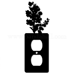 Iron Light Switch Decorations, with Screws, Rectangle with Flower, Black, 207x70x1.5mm