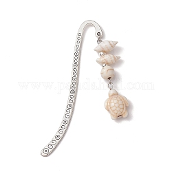 Segnalibri con gancio in lega di zinco, Segnalibro pendente con perline turchesi sintetiche, tartaruga, 83mm, pendenti: 47x13.5x8 mm