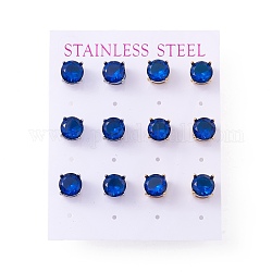 6 пара плоских круглых серег из кубического циркония, 304 украшение из нержавеющей стали для женщин, разноцветные, светло-синий, 8 мм, штифты : 0.7 мм