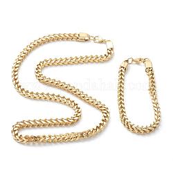 Placcatura ionica (ip) 304 set di gioielli per bracciali e collane con catena di grano in acciaio inossidabile, oro, 24 pollice (61 cm), 9 pollice (22.8 cm), link: 9x6x6 mm