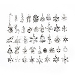 Pendente in lega stile tibetano, ciondoli di forme miste a tema natalizio, argento antico, 16~28.5x7~22x2.5~3.5mm, Foro: 1.5 mm, 40 pc / set