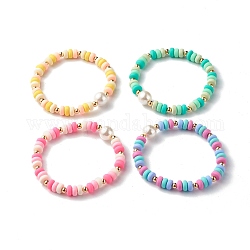 Bracelets en perles de pâte polymère faites main, avec des perles de coquillage et des perles de laiton, couleur mixte, 1/4 pouce (0.7 cm), diamètre intérieur: 2-1/8 pouce (5.3 cm)