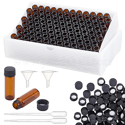 BENECREAT 100 Pcs 4ml Glass Bottle with Screw Cap, Brown Glass Sample Bottle with 2Pcs Plastic Funnel and 4Pcs Pipette for Essential Oils, Perfume Travel Storage Bottles
