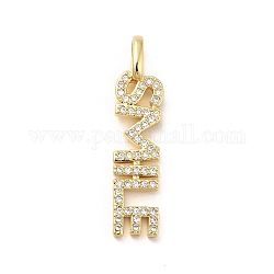 Brass Micro Pave Cubic Zirconia Pendant, Long-Lasting Plated, Real 18K Gold Plated, Cadmium Free & Nickel Free & Lead Free, Word Smile, Real 18K Gold Plated, 30x7x2.5mm, Hole: 3mm