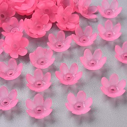 Матовые акриловые колпачки из бисера, 6-лепесток, цветок, ярко-розовый, 14x6 мм, отверстие : 2 мм, Около 1660 шт / 500 г