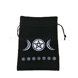Sachets de bijoux de velours, sacs à cordon avec motif lune, noir, 18x13 cm