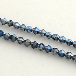 Fili di perle di vetro placcato, arcobaleno placcato, sfaccettato bicono, Blue Marine, 4x4.5mm, Foro: 1 mm, circa 92~96pcs/filo, 13.78~14.37 pollice