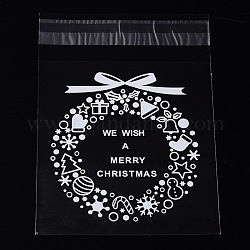 Rechteck opp Cellophantüten für Weihnachten, mit Kranz Muster, Transparent, 14x9.9 cm, einseitige Dicke: 0.035 mm, Innen Maßnahme: 11x9.9 cm, ca. 95~100 Stk. / Beutel