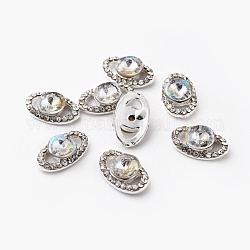 Cabochon in lega, nail art accessori decorativi, con strass in vetro k9, ovale, platino, cristallo ab, 13x8mm