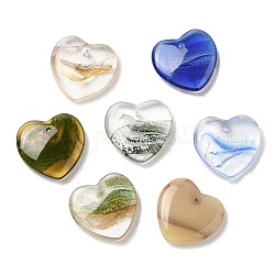 Pendentifs en verre, pierre d'imitation, breloques de coeur, couleur mixte, 29x30x8mm, Trou: 1.6mm