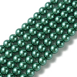 Brins de perles rondes en verre teinté écologique, cordon en coton fileté, dark cyan, 8mm, Trou: 0.7~1.1mm, Environ 52 pcs/chapelet, 15 pouce