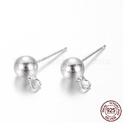 Round 925 Sterling Silver Ear Stud Findings, Earring Posts, Silver, 17mm, Hole: 2mm, Pin: 0.7mm