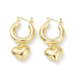Boucles d'oreilles créoles pendantes coeur en laiton pour femme, véritable 18k plaqué or, 40mm, pin: 0.8 mm