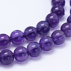Hebras de perlas redondas de amatista naturales, grado a +, 10mm, agujero: 1 mm, aproximamente 39 pcs / cadena, 15.5 pulgada