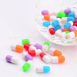Resin Beads, Half Drilled, Column, Pill, Mixed Color, 12x5.5x5.5mm, Hole: 1mm