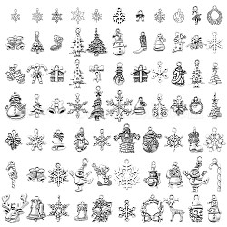 74個74スタイルチベットスタイルアロイペンダント  混合図形  クリスマステーマ  アンティークシルバー  10~30x7.5~21.5x1~5mm  穴：1~2.5mm  1個/スタイル