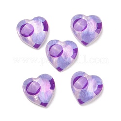 Printed Opaque Resin Cabochons, Heart, Purple, Round Pattern, 14x14x4mm