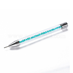 Stylos de forage acrylique à double pointe, avec stylo cire & strass, nail art dotting outils, turquoise foncé, couleur inoxydable, 12.7x1 cm