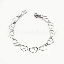 304 Stailess Steel Heart to Heart Link Chain Bracelets, with Lobster Claw Clasps, Stainless Steel Color, 7-7/8 inch(200mm)