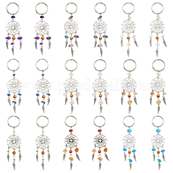 18 pièces 9 couleurs tissé net/web avec aile porte-clés en alliage de style tibétain, avec éclat de pierres précieuses et perles de bois, 110mm, 2 pcs / couleur
