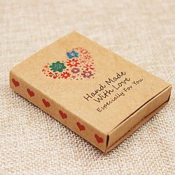 Картонные коробки из крафт-бумаги и ювелирные изделия с ожерельем, упаковочные коробки, со словом и цветочным узором, деревесиные, размер сложенной коробки: 7.3x5.4x1.2 см, дисплейная карточка: 7x5x0.05 см