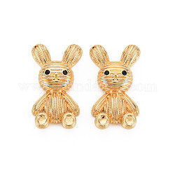 Brass Micro Pave Black Cubic Zirconia Pendants, Nickel Free, Rabbit, Real 18K Gold Plated, 30x16x5.5mm, Hole: 1mm