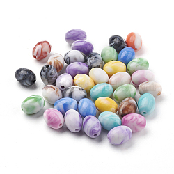 Perles acryliques, style de pierres fines imitation, ovale, couleur mixte, 13~13.5x9.5~10mm, Trou: 2mm, environ 630 pcs/500 g