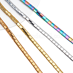 Nbeads 4 fili 4 colori elettroplaccati fili di perline sintetiche non magnetiche di ematite, 2-foro, rettangolo, colore misto, 5x5x2mm, Foro: 0.8 mm, circa 88pcs/filo, 15.75'' (40 cm), 1 filo / colore
