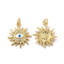 Rack Plating Brass Micro Pave Cubic Zirconia Pendants, with Jump Rings & Enamel, Long-Lasting Plated, Lead Free & Cadmium Free, Sun with Evil Eye Charm, Real 18K Gold Plated, 20x17x2.5mm, Hole: 3.5mm