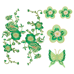 Nbeads 7Pcs 4 Style Embroidered Cloth Patch, Adhesive/Sew on Patches, Costume Accessories, Lime Green, 48~238x48~97x1~2mm