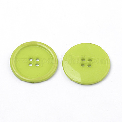 4-отверстие кнопки акриловые, плоско-круглые, желто-зеленый, 38x4 мм, отверстие : 3 мм