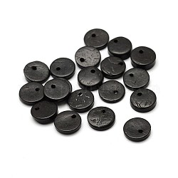 Breloques de noix de coco ronds plats teints, noir, 15x3~5mm, Trou: 2mm, environ 750 pcs/500 g