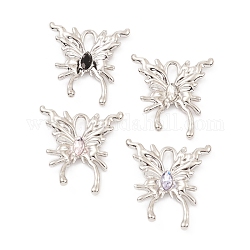 Alloy Pendant, with Glass, Butterfly Charm, Long-Lasting Plated, Platinum, Lead Free & Cadmium Free, Mixed Color, 26.5x25x3.5mm, Hole: 6x3mm