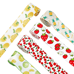 Nbeads 5 Colors Polyester Ribbon, Single Face Fruits Paragraph Pattern, for Gift Wrapping, Floral Bows Crafts Decoration, Mixed Color, 2-1/2 inch(63mm), about 6yards/roll(5.48m/roll), 5rolls/set
