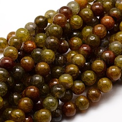 Gefärbt natürliche Achat runde Perlen Stränge, Olive, 6 mm, Bohrung: 1 mm, ca. 64 Stk. / Strang, 14.7 Zoll