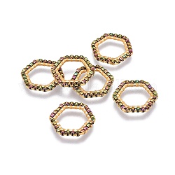 Miyuki & toho perles de rocaille japonaises faites à la main, avec anneaux connecteurs en 304 acier inoxydable, motif de tissage, hexagone, or, colorées, 15~15.5x16x1.8~2mm